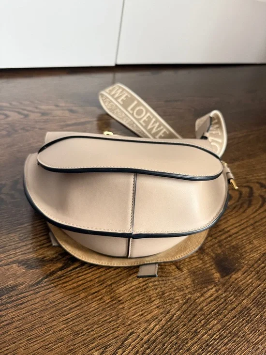 Loewe Taupe Gate Small Leather Crossbody Bag with Logo Strap - Picture 8 of 10